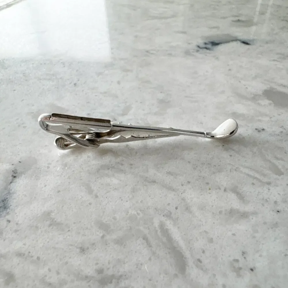 Swank Golf Club Tie Clip Men One Size Silver Tone Golf Themed Vintage Accessory